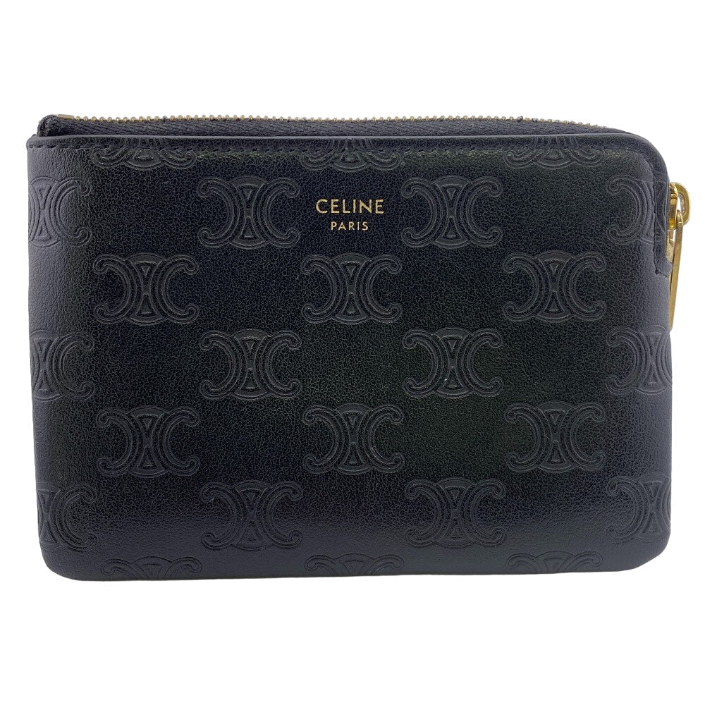CELINE Coin case leather black Triomphe