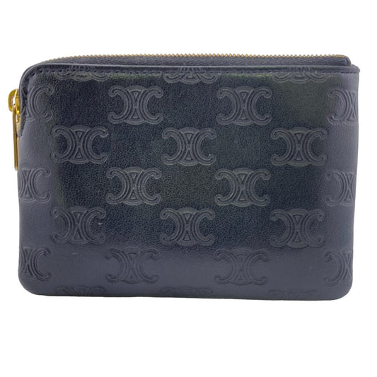 CELINE Coin case leather black Triomphe