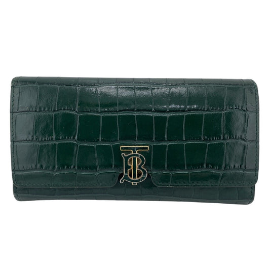 BURBERRY Long Wallet Purse leather green Long wallet TB Women Used Authentic