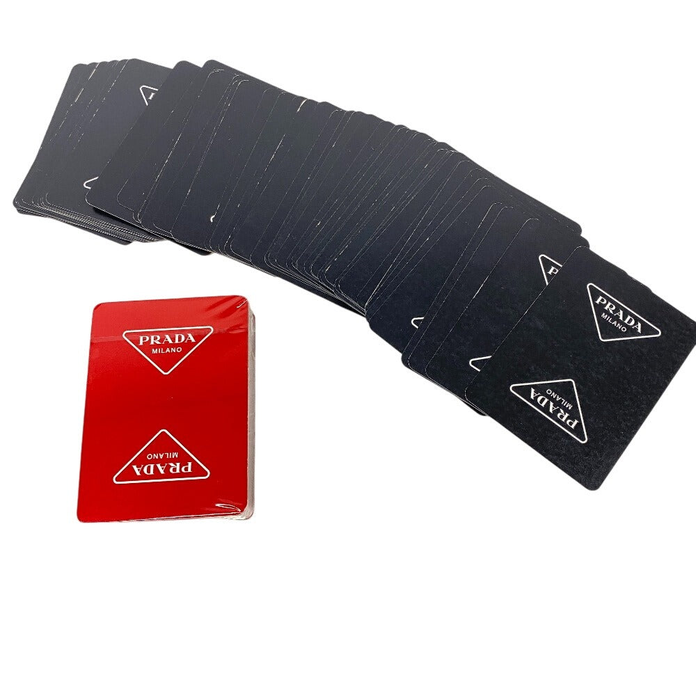PRADA Pouch Leather, Paper Red Playing cards unisex(Unisex) Used Authentic