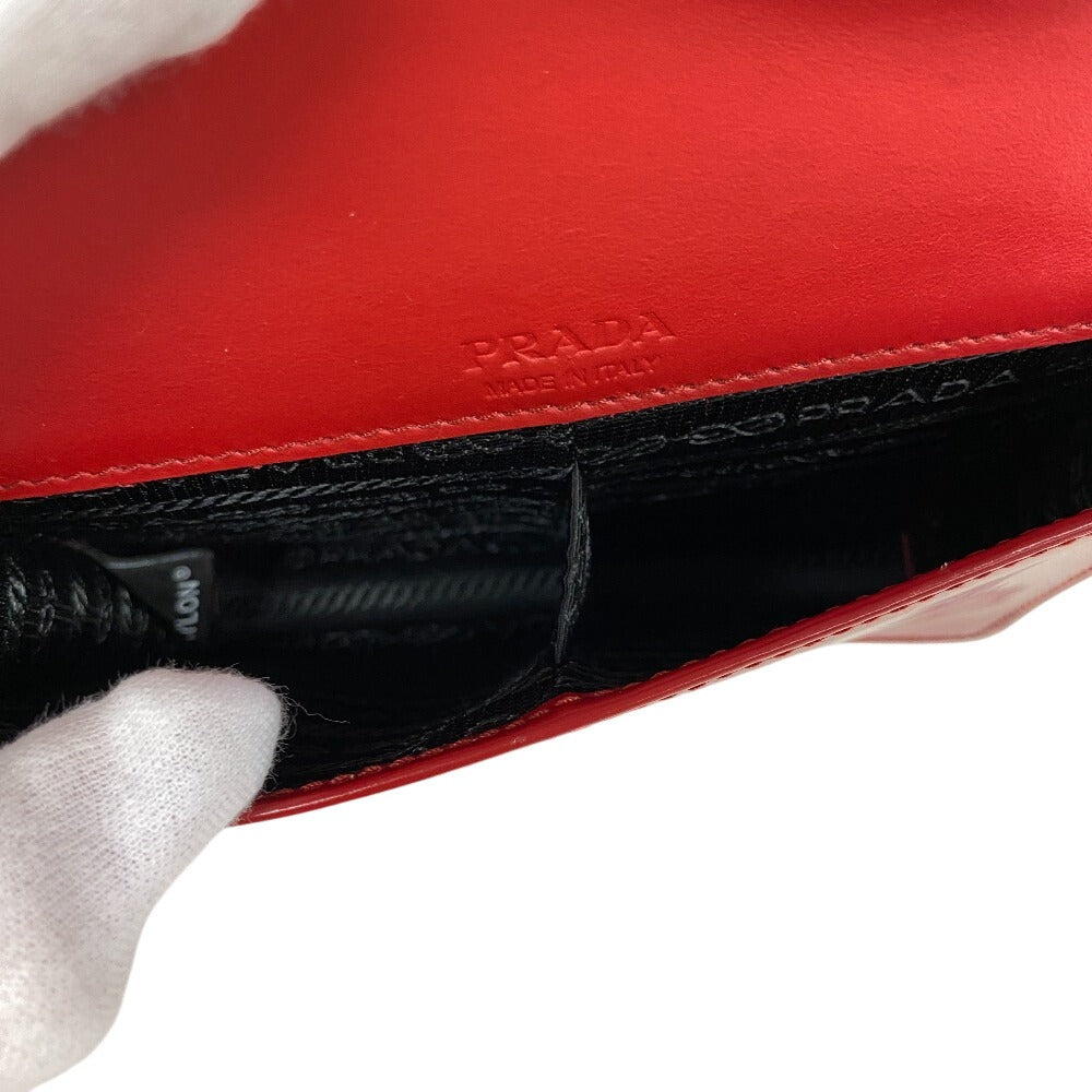 PRADA Pouch Leather, Paper Red Playing cards unisex(Unisex) Used Authentic
