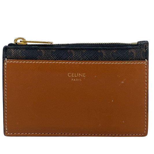 CELINE Coin case leather Brown Fragment case Card Case Macadam Women Used Authentic