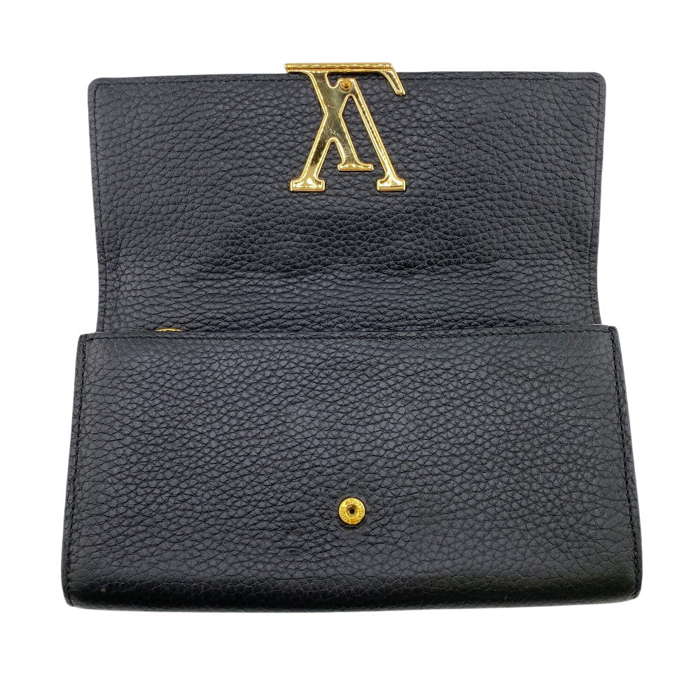 LOUIS VUITTON Long Wallet Purse M63461 Taurillon Clemence black Portefeuille Capusine Women Used Authentic