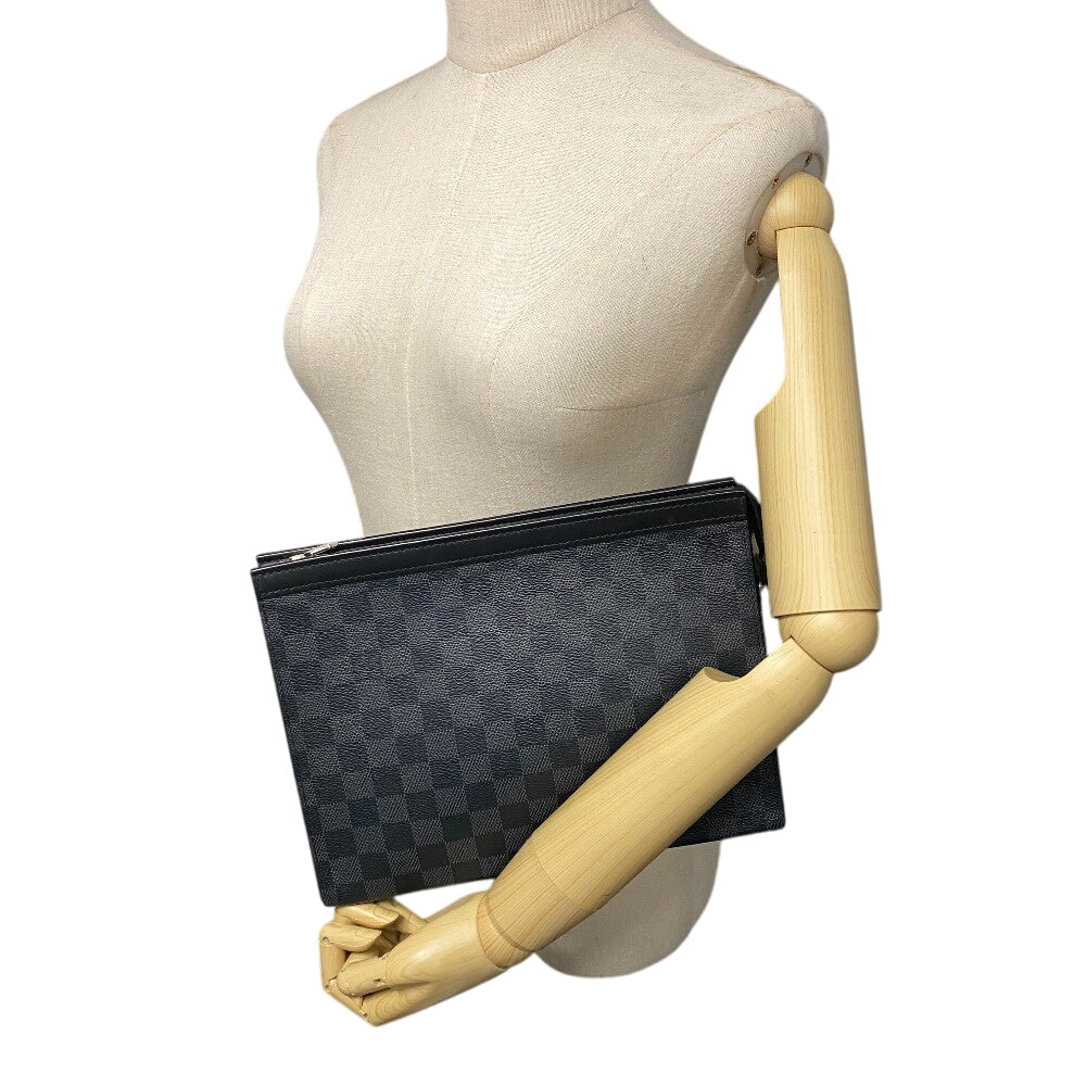 LOUIS VUITTON Clutch bag N41696 Patent leather black Pochette Damier Grafitte Voyage MM mens Used Authentic