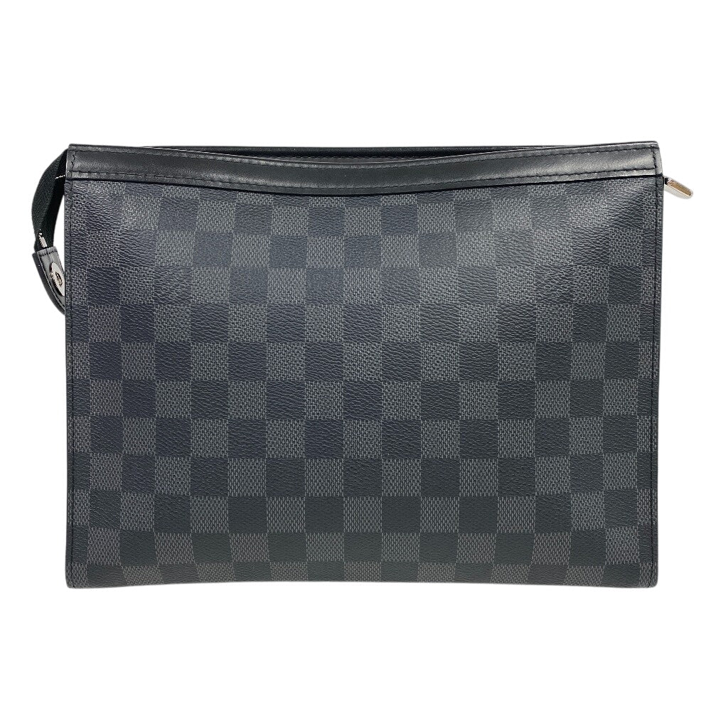 LOUIS VUITTON Clutch bag N41696 Patent leather black Pochette Damier Grafitte Voyage MM mens Used Authentic