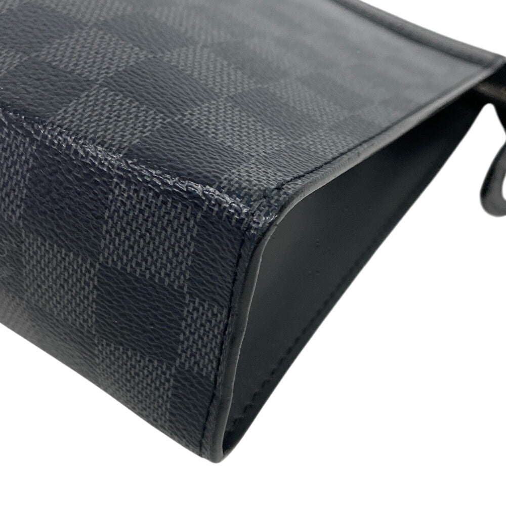 LOUIS VUITTON Clutch bag N41696 Patent leather black Pochette Damier Grafitte Voyage MM mens Used Authentic