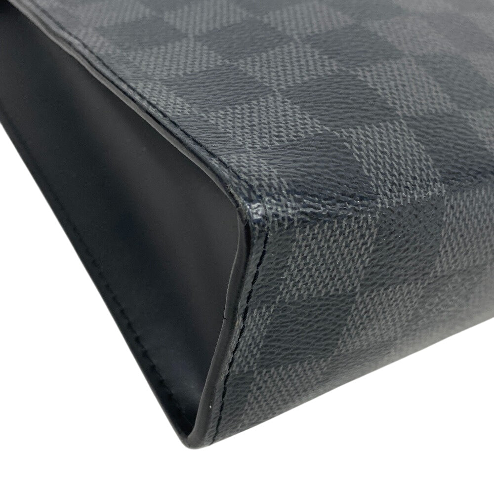 LOUIS VUITTON Clutch bag N41696 Patent leather black Pochette Damier Grafitte Voyage MM mens Used Authentic