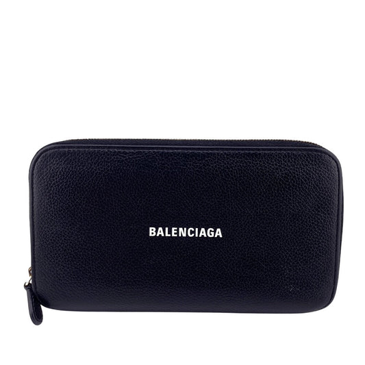 BALENCIAGA Long Wallet Purse 594290 leather black Zip Around mens Used Authentic