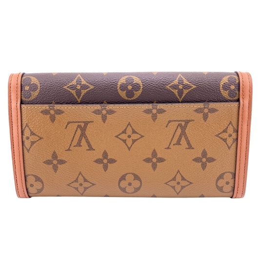 LOUIS VUITTON Long Wallet Purse M46645 leather Brown Portefeuille Monogram reverse Sarah Dauphine Women Used Authentic