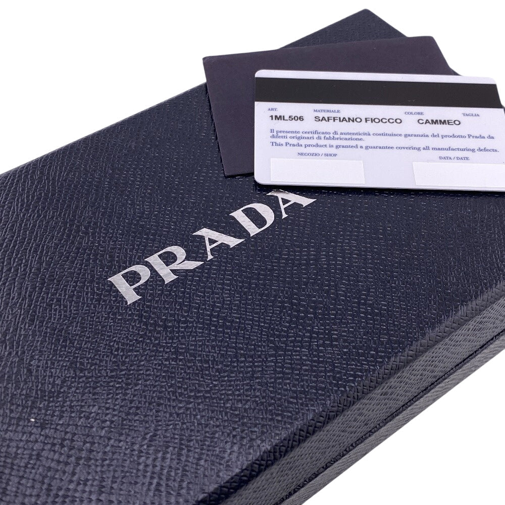 PRADA Long Wallet Purse 1ML506 leather beige Zip Around Safiano Ribbon Women Used Authentic