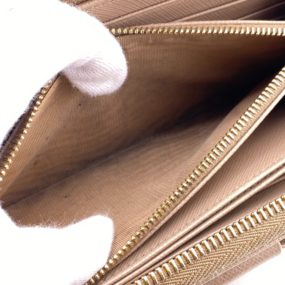 PRADA Long Wallet Purse 1ML506 leather beige Zip Around Safiano Ribbon Women Used Authentic