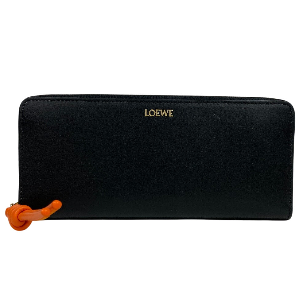 LOEWE Long Wallet Purse leather black Zip Around knot Women Used Authentic