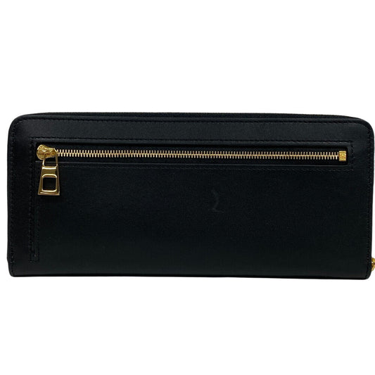 LOEWE Long Wallet Purse leather black Zip Around knot Women Used Authentic