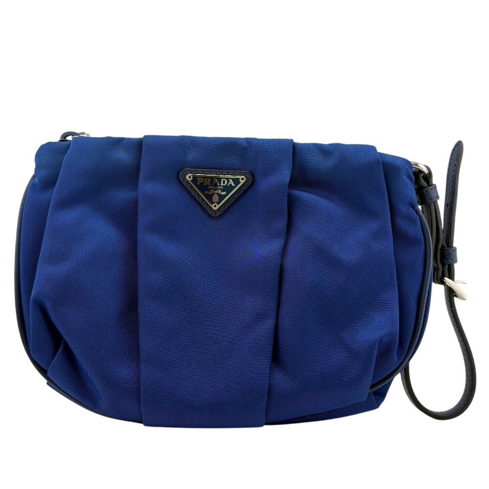PRADA Pouch Nylon Navy Triangle Women Used Authentic