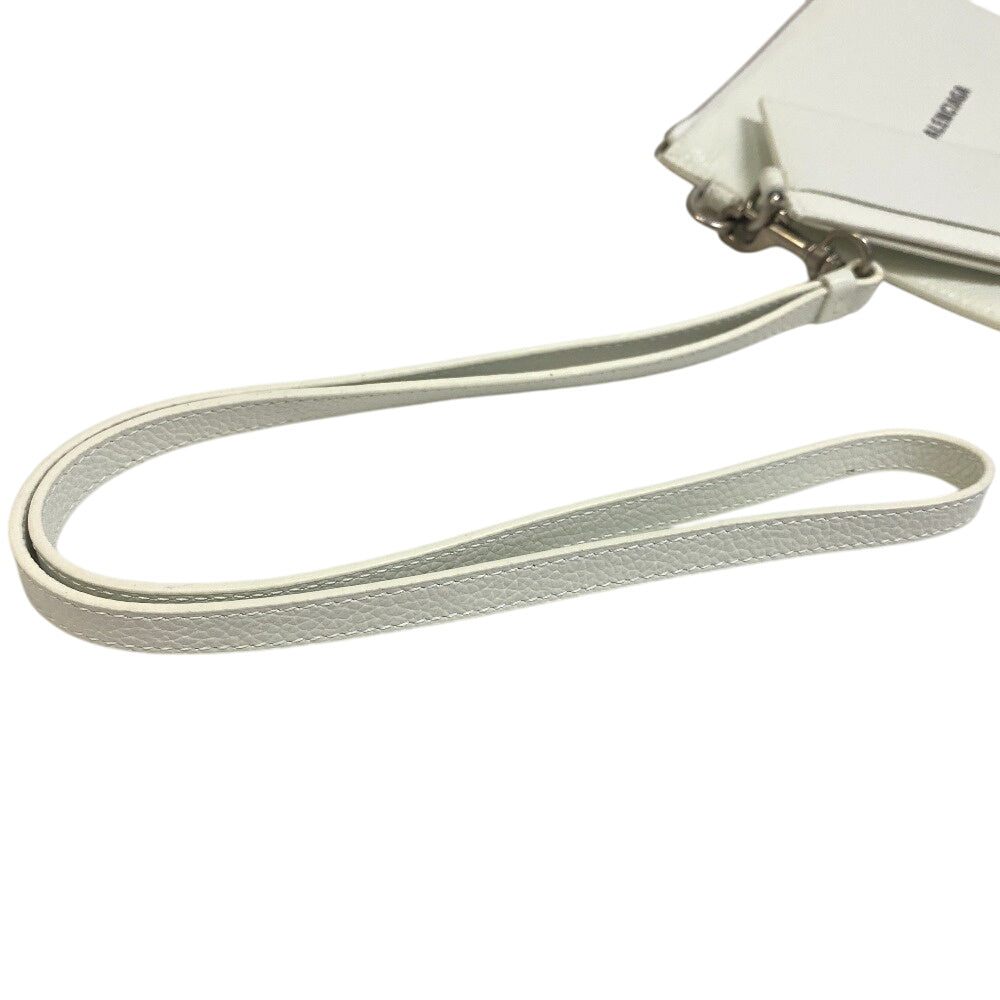 BALENCIAGA Pouch 659783 leather white 1IZIM Travel pouch logo cash pouch Card Case Women(Unisex) Used Authentic