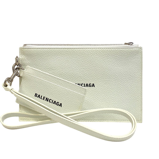 BALENCIAGA Pouch 659783 leather white 1IZIM Travel pouch logo cash pouch Card Case Women(Unisex) Used Authentic
