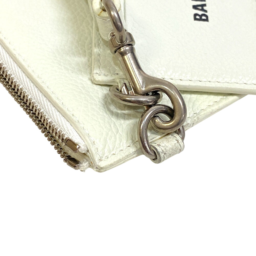 BALENCIAGA Pouch 659783 leather white 1IZIM Travel pouch logo cash pouch Card Case Women(Unisex) Used Authentic