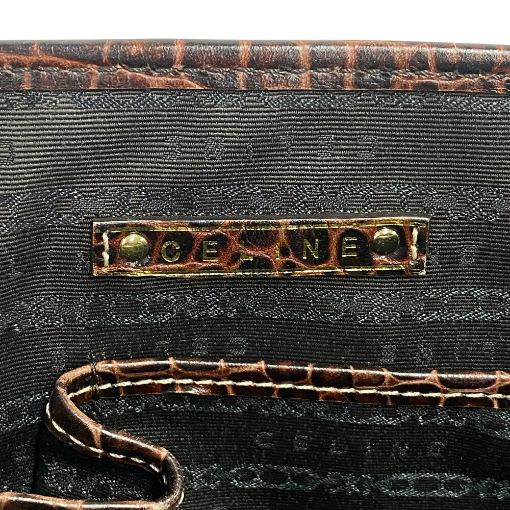 CELINE Handbag Leather, Canvas Brown Croco embossed Boogie bag Women Used Authentic