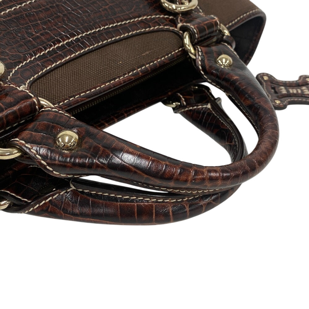 CELINE Handbag Leather, Canvas Brown Croco embossed Boogie bag Women Used Authentic