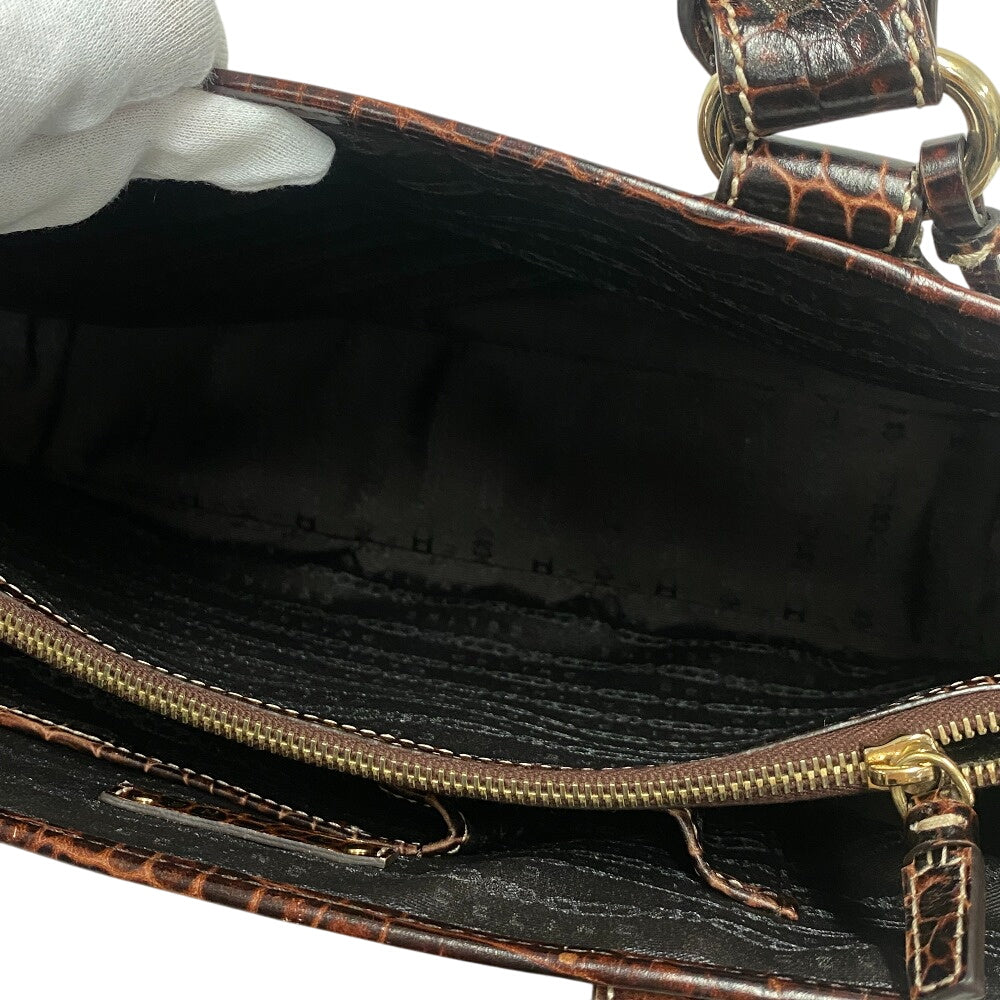 CELINE Handbag Leather, Canvas Brown Croco embossed Boogie bag Women Used Authentic