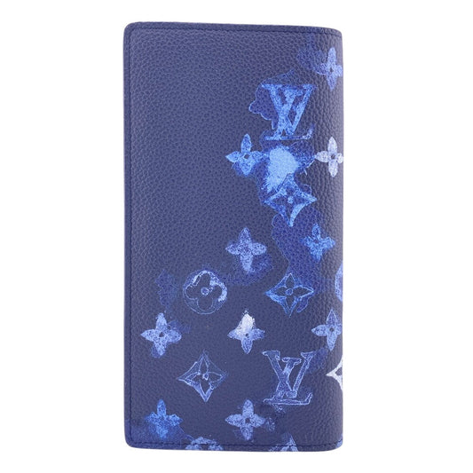 LOUIS VUITTON Long Wallet Purse M80465 leather Navy Monogram Watercolor Portefeuille Brassa Women Used Authentic