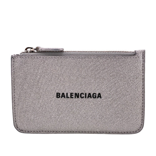 BALENCIAGA Coin case 637130 leather Silver Fragment case Glitter Women Used Authentic