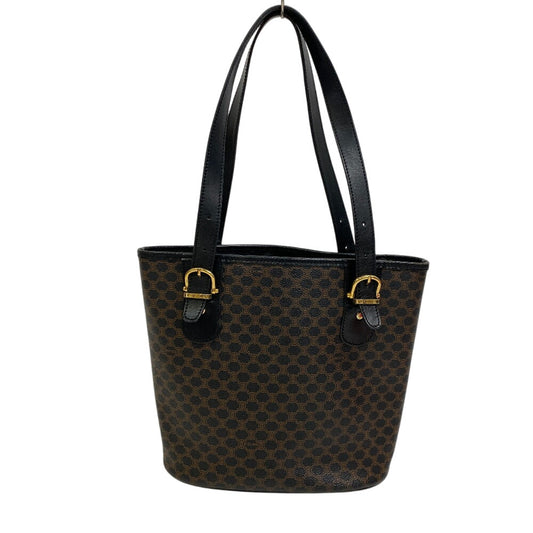 CELINE Tote Bag leather black bucket handbag Macadam Women Used Authentic