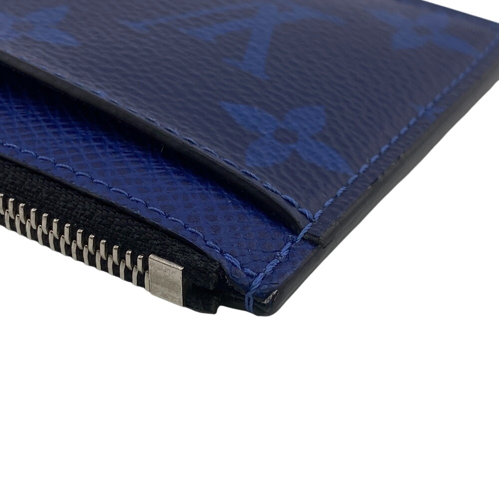 LOUIS VUITTON Coin case M30270 Monogram canvas, Taiga leather cobalt blue Taigalama Coin card holder mens Used Authentic