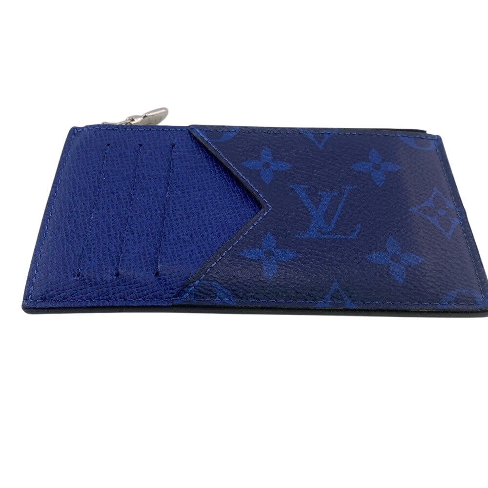 LOUIS VUITTON Coin case M30270 Monogram canvas, Taiga leather cobalt blue Taigalama Coin card holder mens Used Authentic