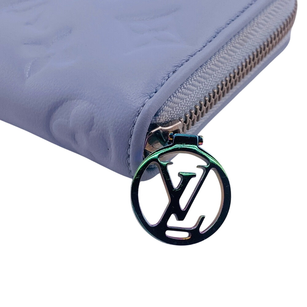 LOUIS VUITTON Long Wallet Purse M83682 leather blue Zip Around Monogram embossed Coussin Zippy wallet Women Used Authentic