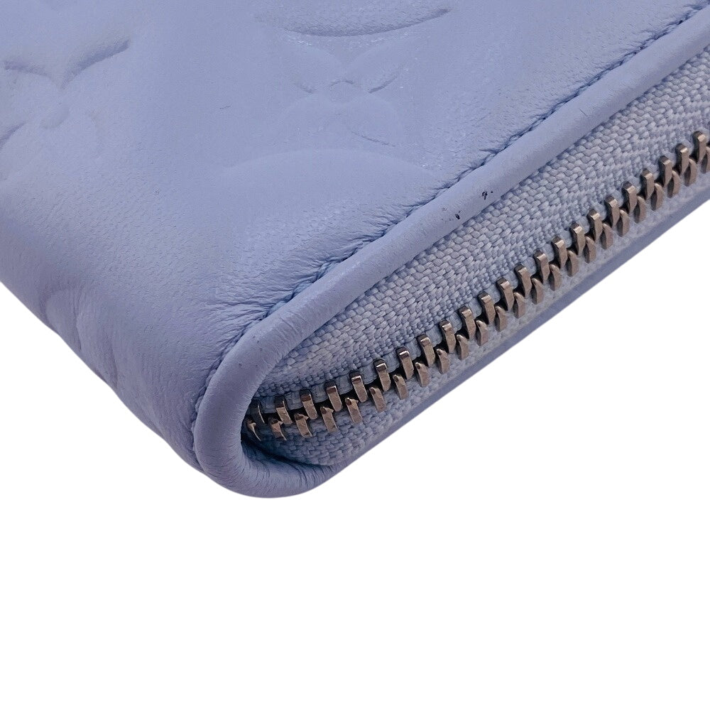 LOUIS VUITTON Long Wallet Purse M83682 leather blue Zip Around Monogram embossed Coussin Zippy wallet Women Used Authentic