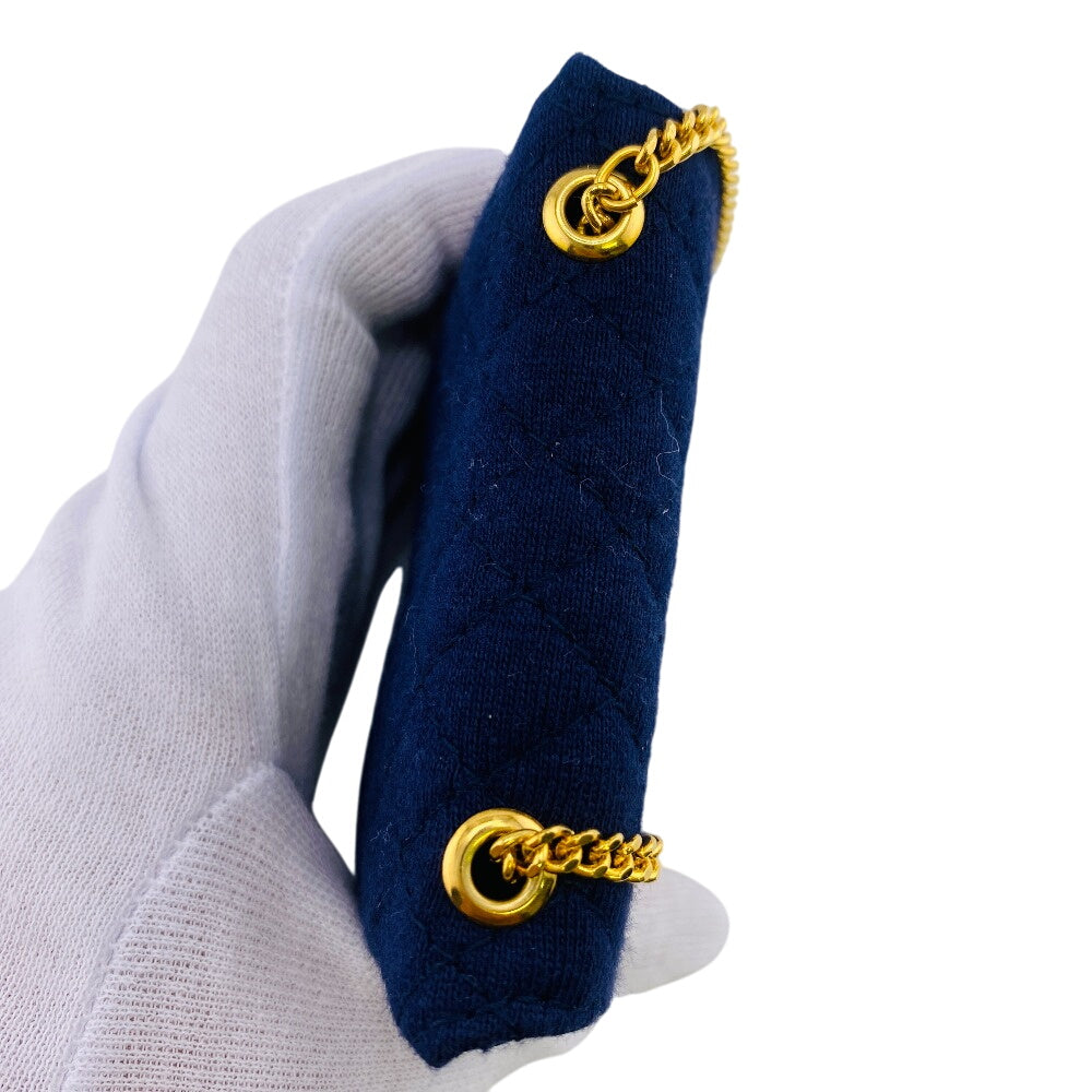 CHANEL Pouch Cotton canvas Navy Shoulder pouch COCO Mark Matrasse Women Used Authentic