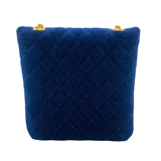 CHANEL Pouch Cotton canvas Navy Shoulder pouch COCO Mark Matrasse Women Used Authentic