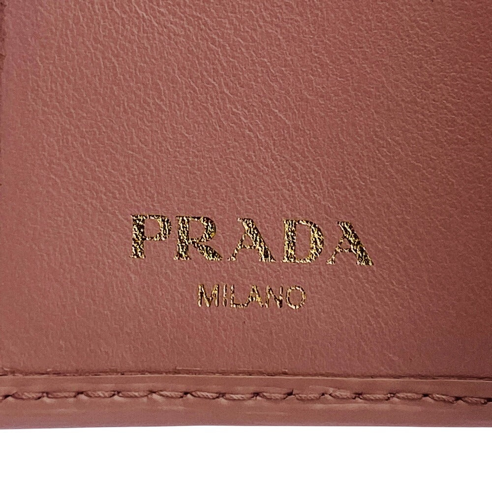 PRADA Tri-fold wallet 1MH176 leather beige Compact wallet Wittelomb Triangle Women Used Authentic