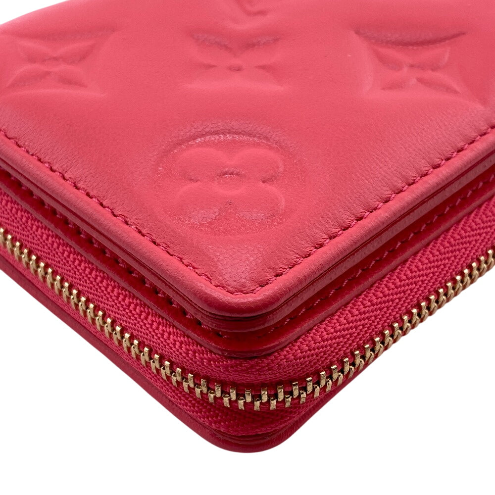 LOUIS VUITTON Bifold Wallet M83105 leather pink Japan-exclusive color compact wallet Monogram emboss Portefeuille Lou Women Used Authentic