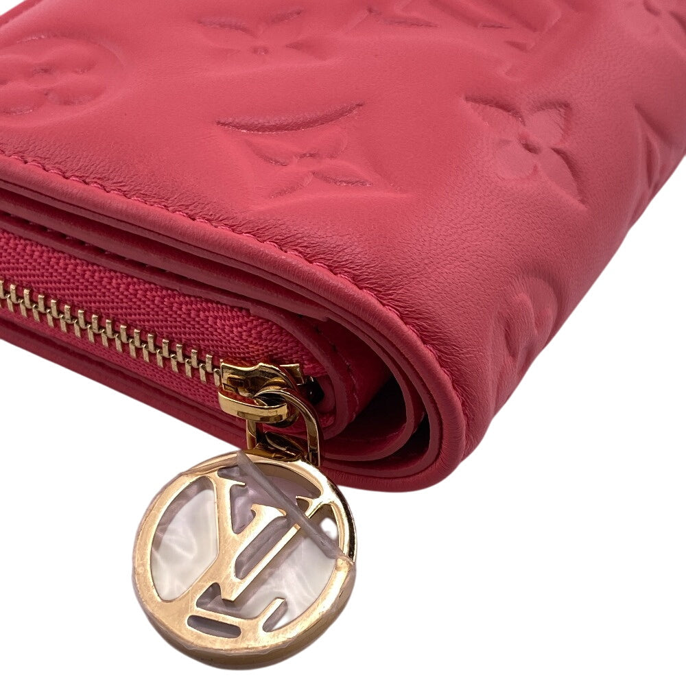 LOUIS VUITTON Bifold Wallet M83105 leather pink Japan-exclusive color compact wallet Monogram emboss Portefeuille Lou Women Used Authentic