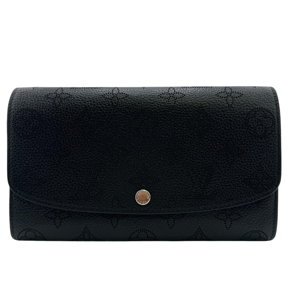 LOUIS VUITTON Long Wallet Purse Mahina, Leather black Monogram Mahina Portefeuille Iris(Unisex) Used Authentic