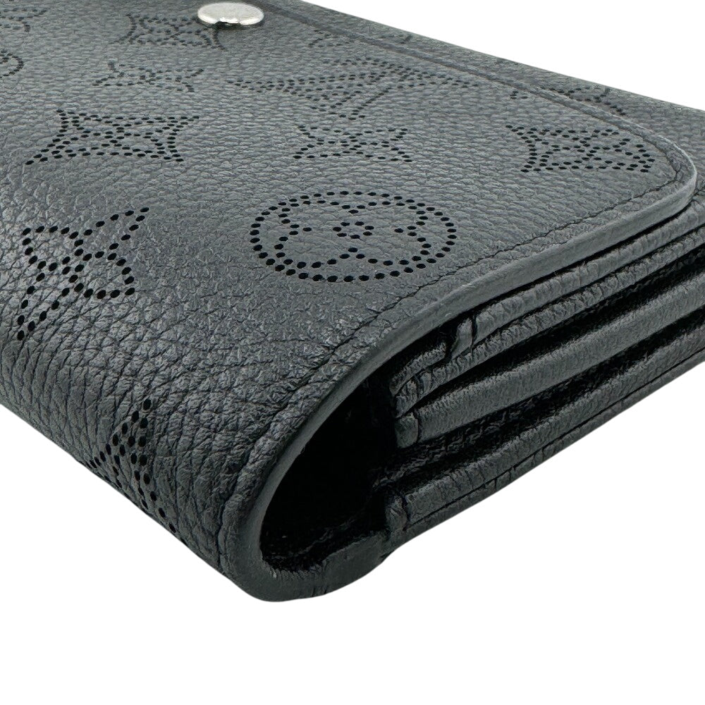 LOUIS VUITTON Long Wallet Purse Mahina, Leather black Monogram Mahina Portefeuille Iris(Unisex) Used Authentic