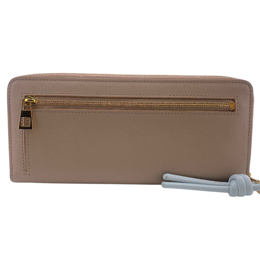 LOEWE Long Wallet Purse leather beige Zip around knot Shiny Nakapaf Women Used Authentic