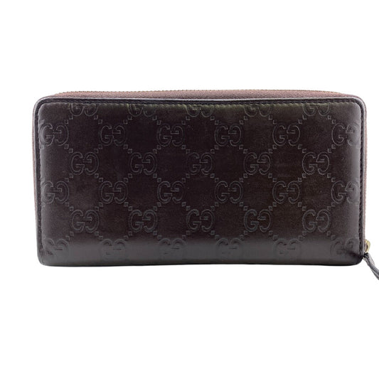 GUCCI Long Wallet Purse 307980 leather Brown Zip Around Guccisima GG Women Used Authentic