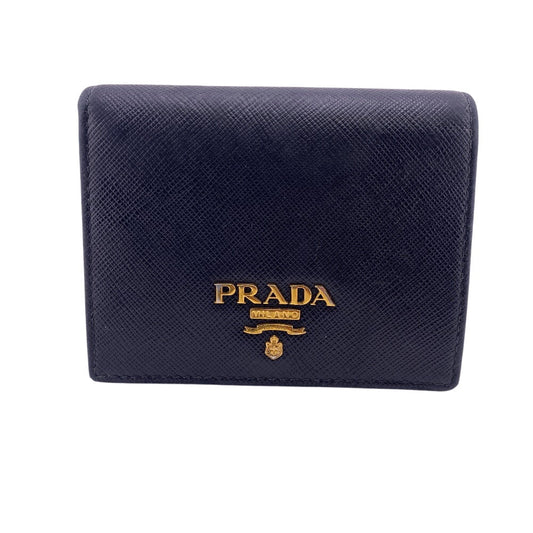 PRADA Bifold Wallet 1MV204 Leather, Saffiano NERO Compact wallet Women Used Authentic