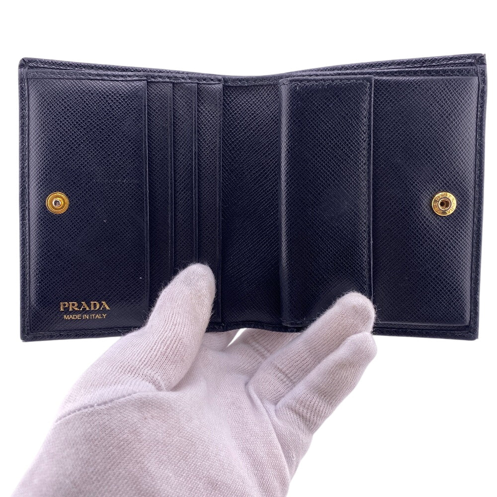 PRADA Bifold Wallet 1MV204 Leather, Saffiano NERO Compact wallet Women Used Authentic
