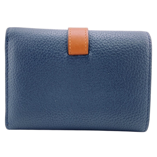 LOEWE Tri-fold wallet leather blue anagram Vertical wallet mens(Unisex) Used Authentic