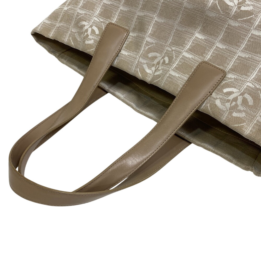 CHANEL Tote Bag Canvas, Leather beige Shoulder handbag New Travel Line MM Women Used Authentic