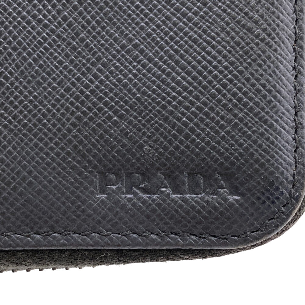 PRADA Long Wallet Purse Leather, Saffiano gray Zip Around Organizer mens Used Authentic