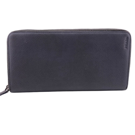 PRADA Long Wallet Purse Leather, Saffiano gray Zip Around Organizer mens Used Authentic