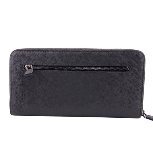 PRADA Long Wallet Purse Leather, Saffiano gray Zip Around Organizer mens Used Authentic