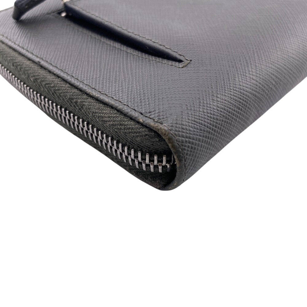 PRADA Long Wallet Purse Leather, Saffiano gray Zip Around Organizer mens Used Authentic