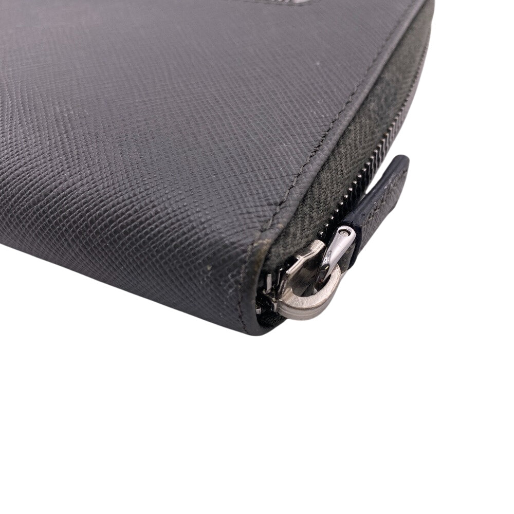 PRADA Long Wallet Purse Leather, Saffiano gray Zip Around Organizer mens Used Authentic