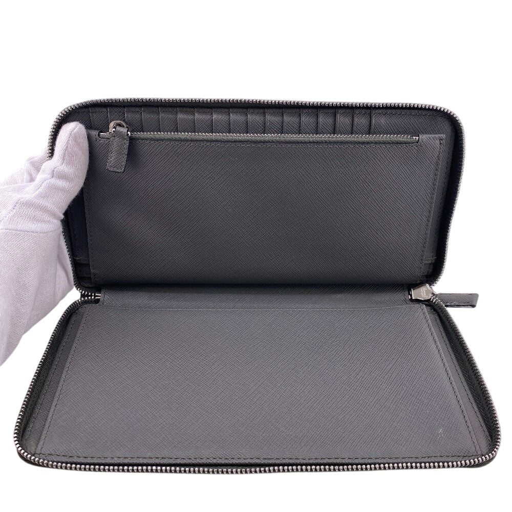 PRADA Long Wallet Purse Leather, Saffiano gray Zip Around Organizer mens Used Authentic